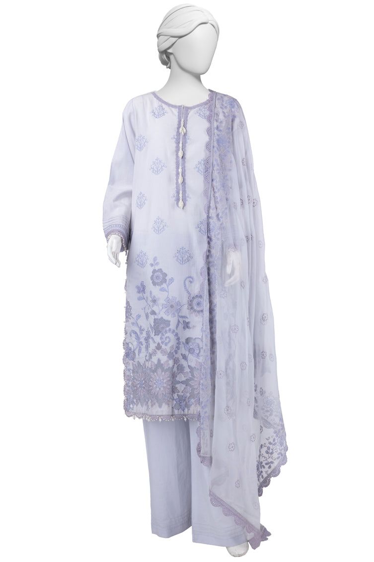 Lawn Blue Unstitched Suit - J. Junaid Jamshed