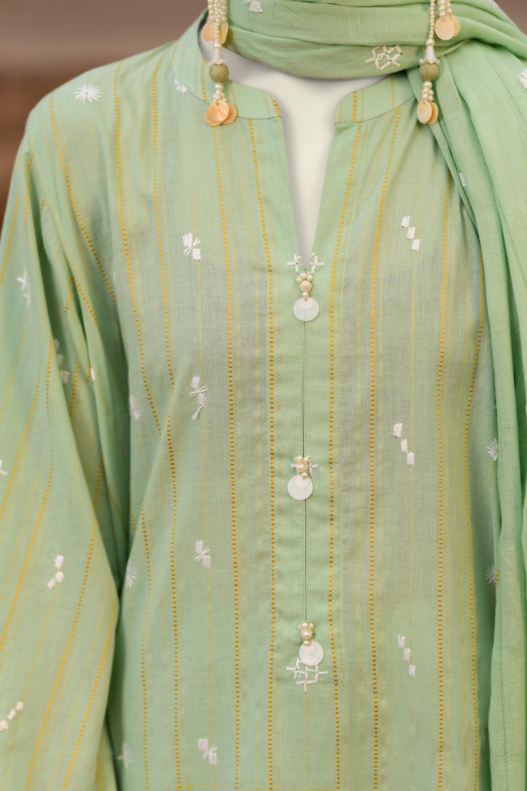 Lawn Green Stitched Suit - J. Junaid Jamshed