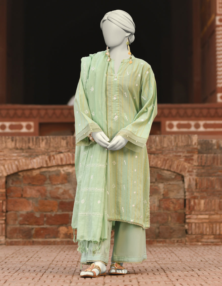 Lawn Green Stitched Suit - J. Junaid Jamshed