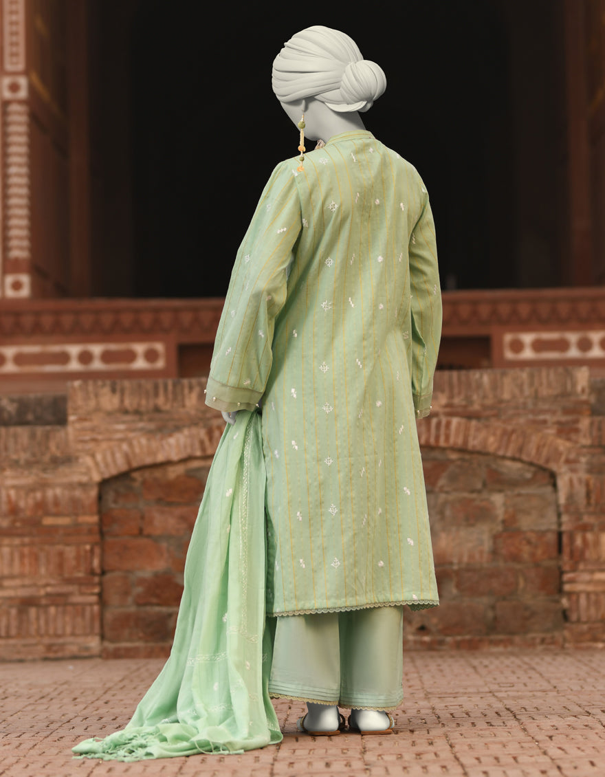 Lawn Green Stitched Suit - J. Junaid Jamshed