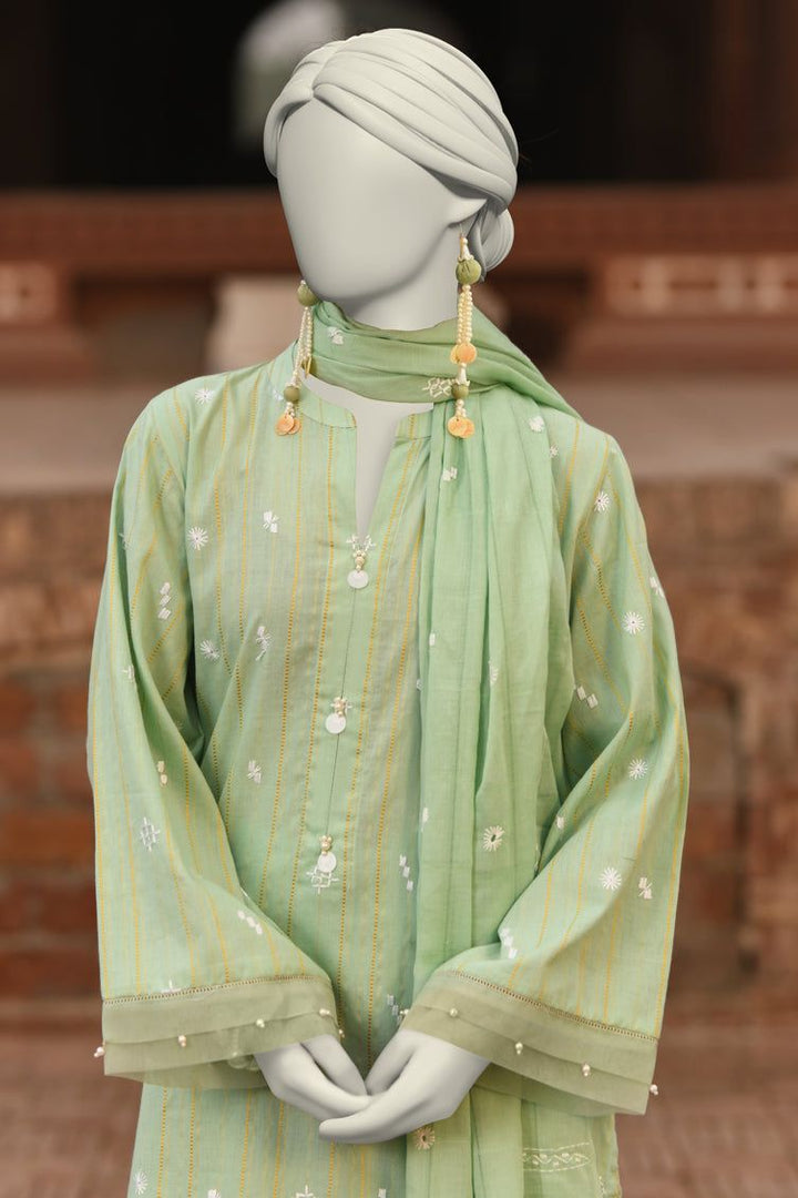 Lawn Green Stitched Suit - J. Junaid Jamshed
