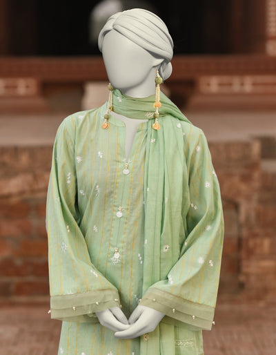 Lawn Green Stitched Suit - J. Junaid Jamshed