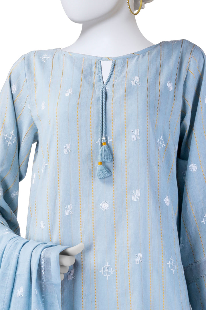 Lawn Blue Stitched Suit - J. Junaid Jamshed