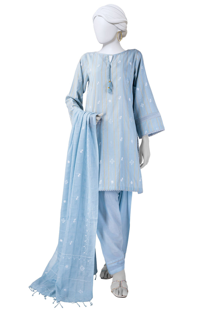 Lawn Blue Stitched Suit - J. Junaid Jamshed