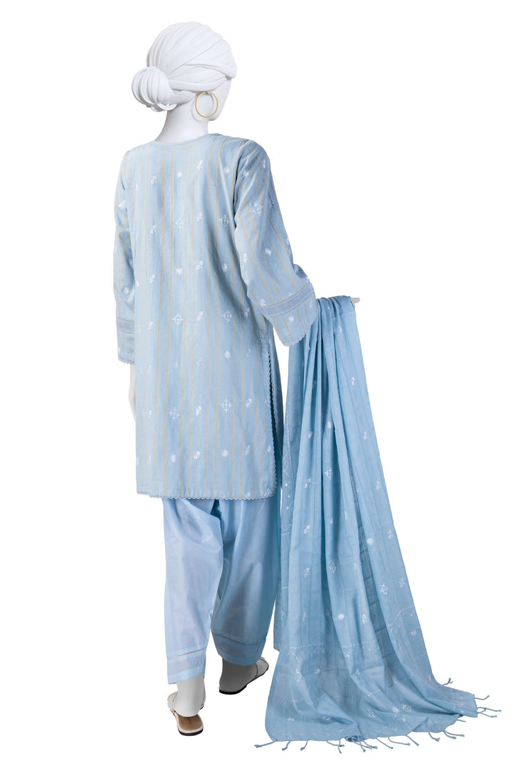 Lawn Blue Stitched Suit - J. Junaid Jamshed