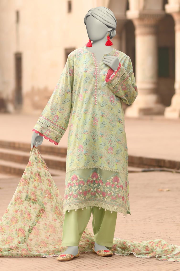 Lawn Green Unstitched Suit - J. Junaid Jamshed