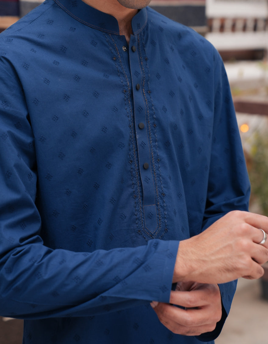 Cotton Blue Kurta - J. Junaid Jamshed