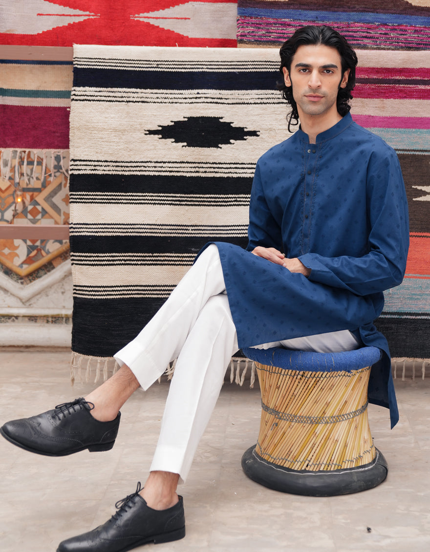Cotton Blue Kurta - J. Junaid Jamshed
