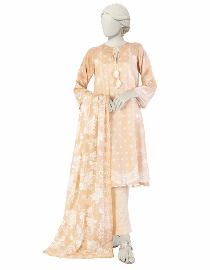 Lawn Beige Stitched Suit - J. Junaid Jamshed