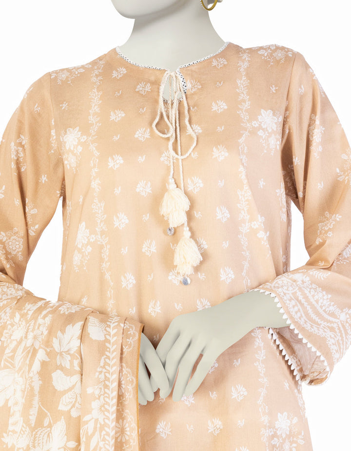 Lawn Beige Stitched Suit - J. Junaid Jamshed