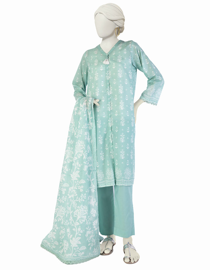 Lawn Green Stitched Suit - J. Junaid Jamshed