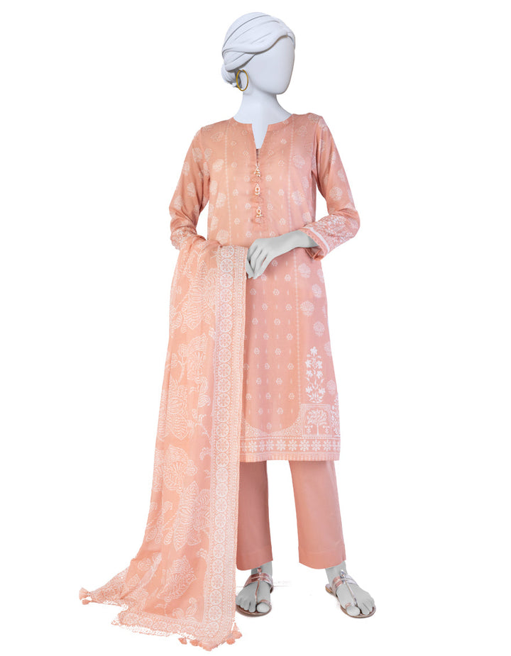 Lawn Peach Stitched Suit - J. Junaid Jamshed