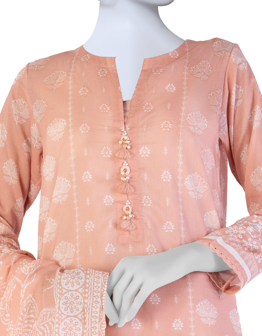 Lawn Peach Stitched Suit - J. Junaid Jamshed