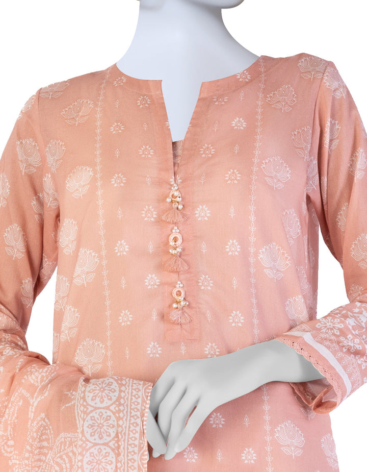 Lawn Peach Stitched Suit - J. Junaid Jamshed