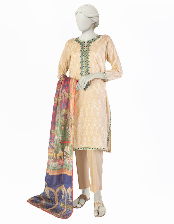 Lawn Peach Stitched Suit - J. Junaid Jamshed