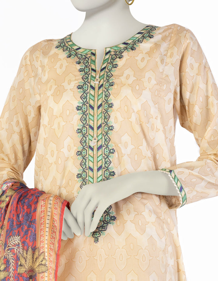 Lawn Peach Stitched Suit - J. Junaid Jamshed