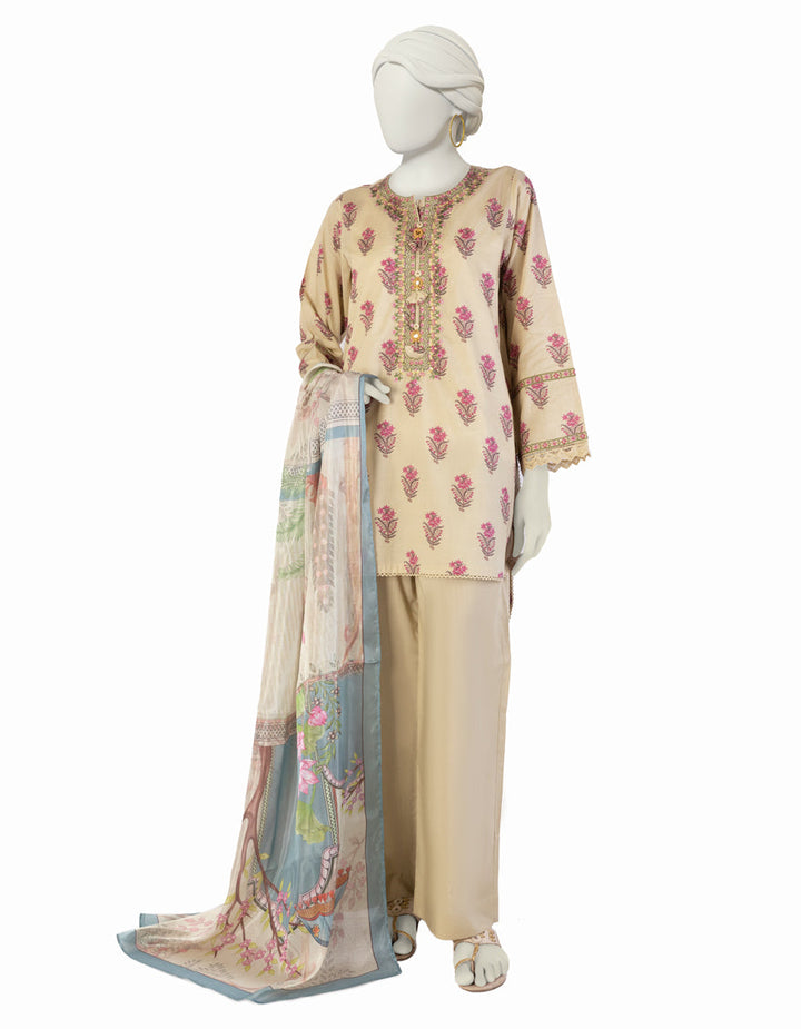 Lawn Beige Stitched Suit - J. Junaid Jamshed
