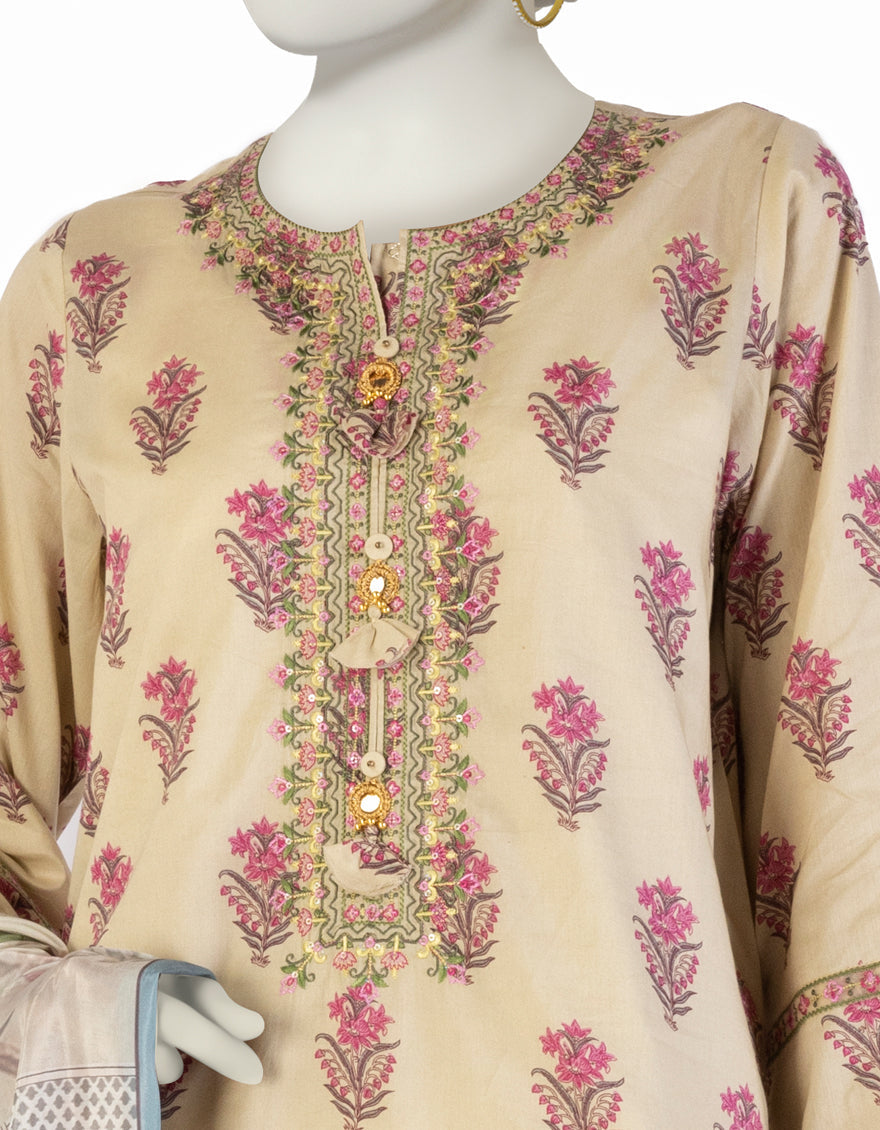 Lawn Beige Stitched Suit - J. Junaid Jamshed