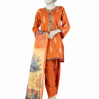 Lawn Rust Stitched Suit - J. Junaid Jamshed