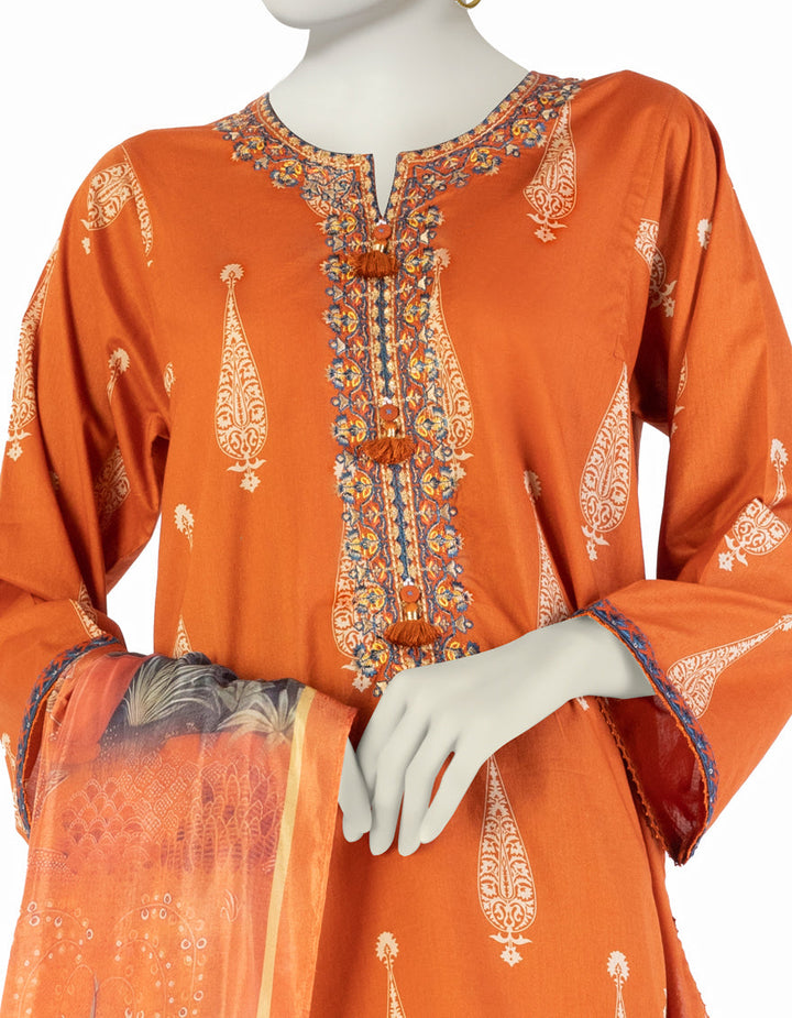 Lawn Rust Stitched Suit - J. Junaid Jamshed