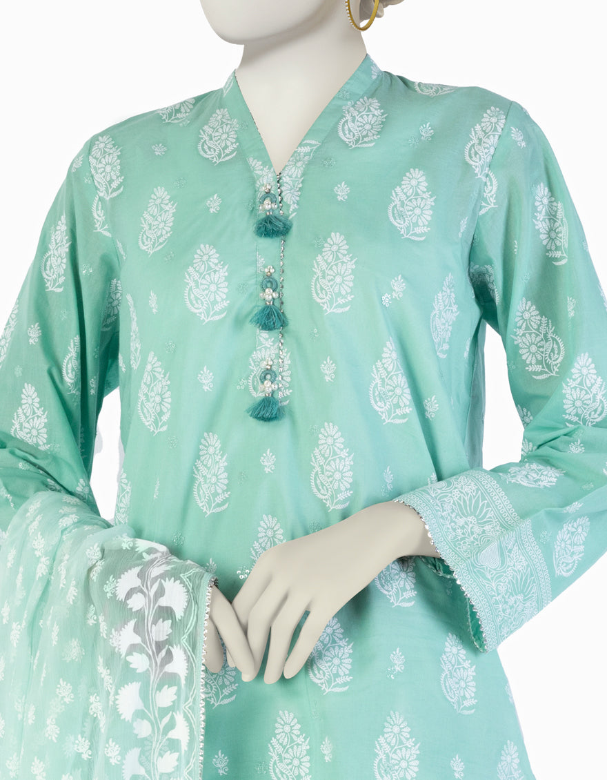 Lawn Green Stitched Suit - J. Junaid Jamshed
