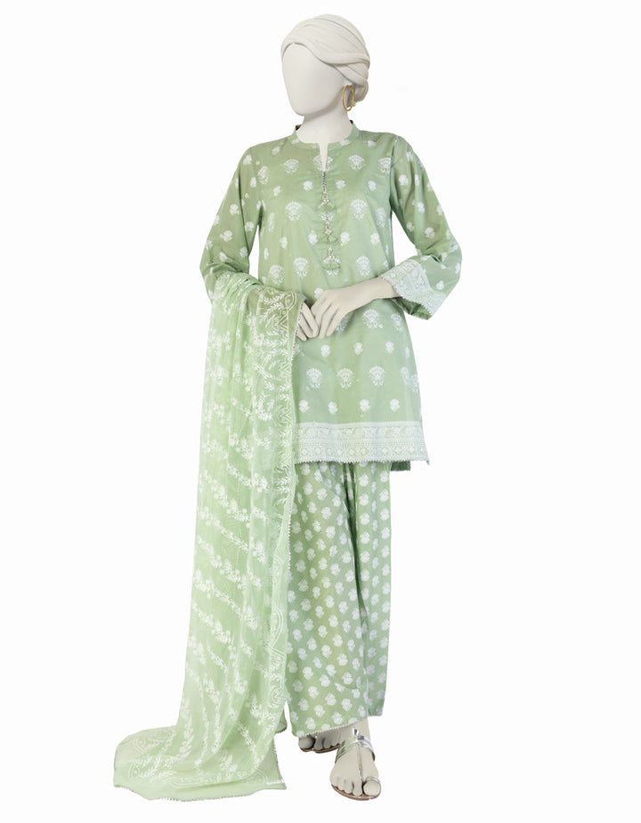 Lawn Green Stitched Suit - J. Junaid Jamshed