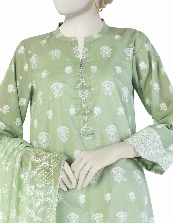 Lawn Green Stitched Suit - J. Junaid Jamshed