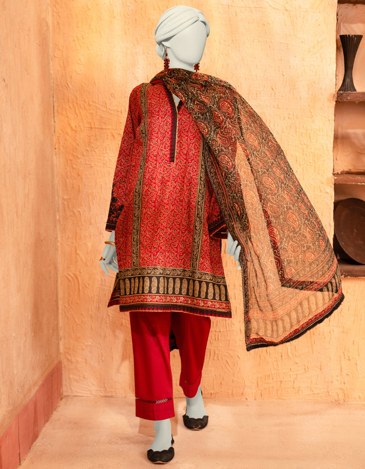 Lawn Maroon Stitched Suit - J. Junaid Jamshed