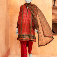 Lawn Red Unstitched Suit - J. Junaid Jamshed