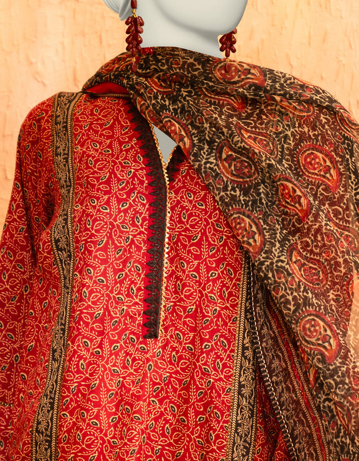 Lawn Maroon Stitched Suit - J. Junaid Jamshed