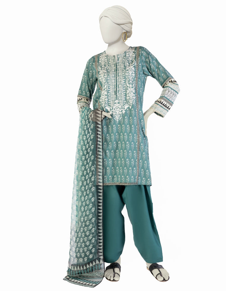 Lawn Green Stitched Suit - J. Junaid Jamshed