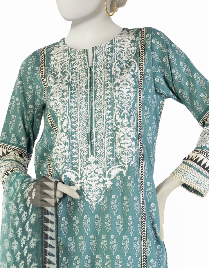 Lawn Green Stitched Suit - J. Junaid Jamshed