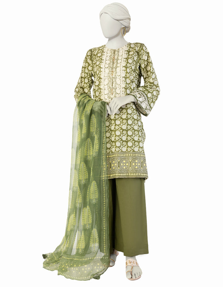 Lawn Green Stitched Suit - J. Junaid Jamshed