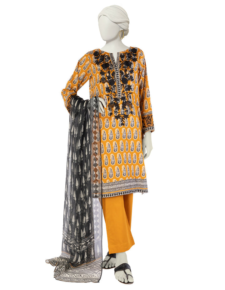 Lawn Mustard Stitched Suit - J. Junaid Jamshed