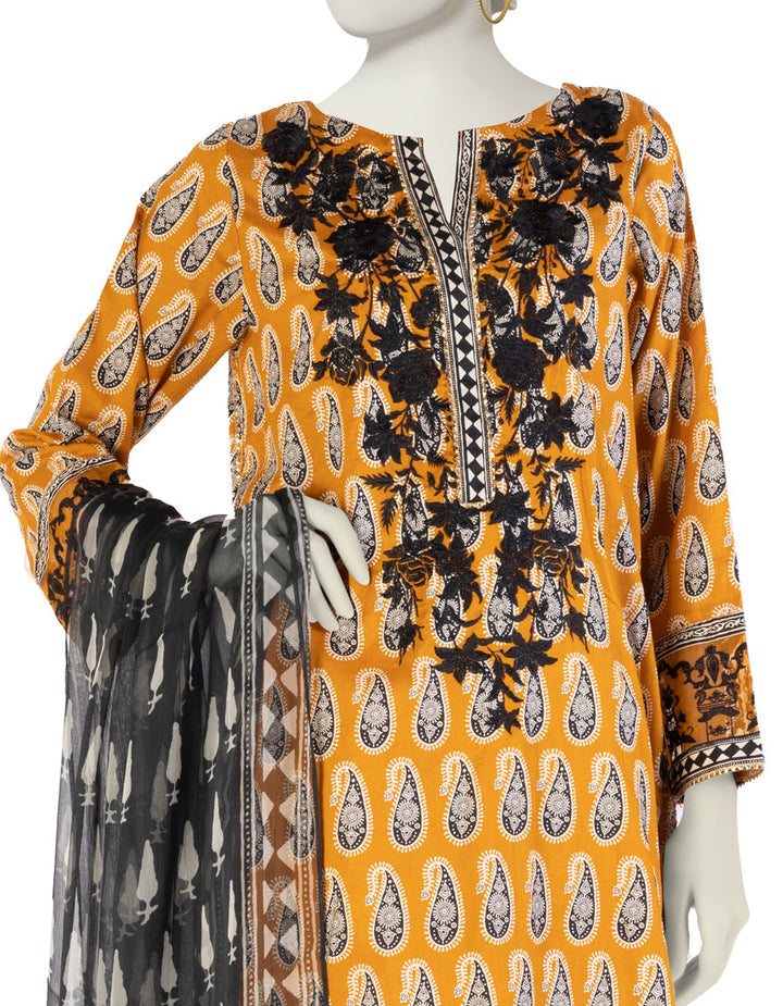 Lawn Mustard Stitched Suit - J. Junaid Jamshed