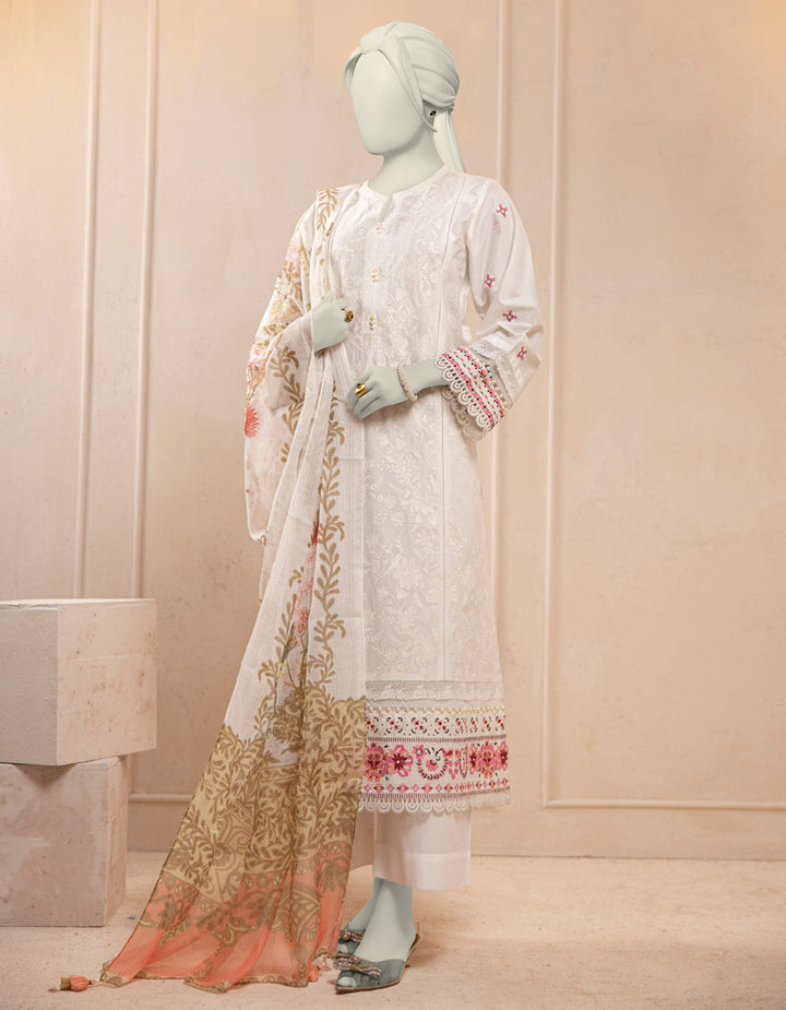Lawn White Unstitched Suit - J. Junaid Jamshed