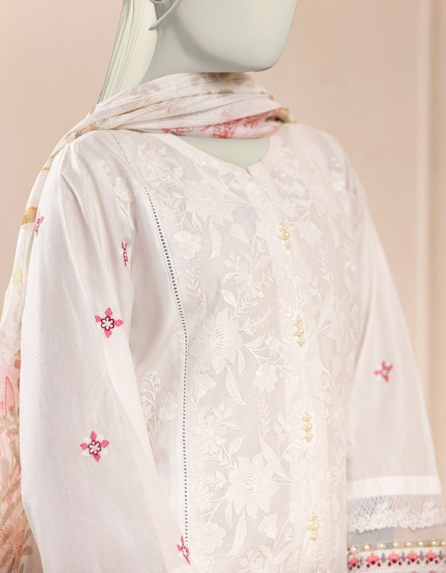 Lawn White Unstitched Suit - J. Junaid Jamshed