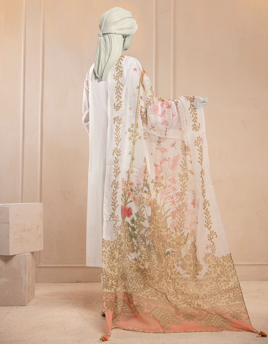 Lawn White Unstitched Suit - J. Junaid Jamshed