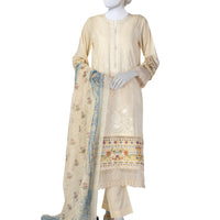 Lawn Off White Unstitched Suit - J. Junaid Jamshed