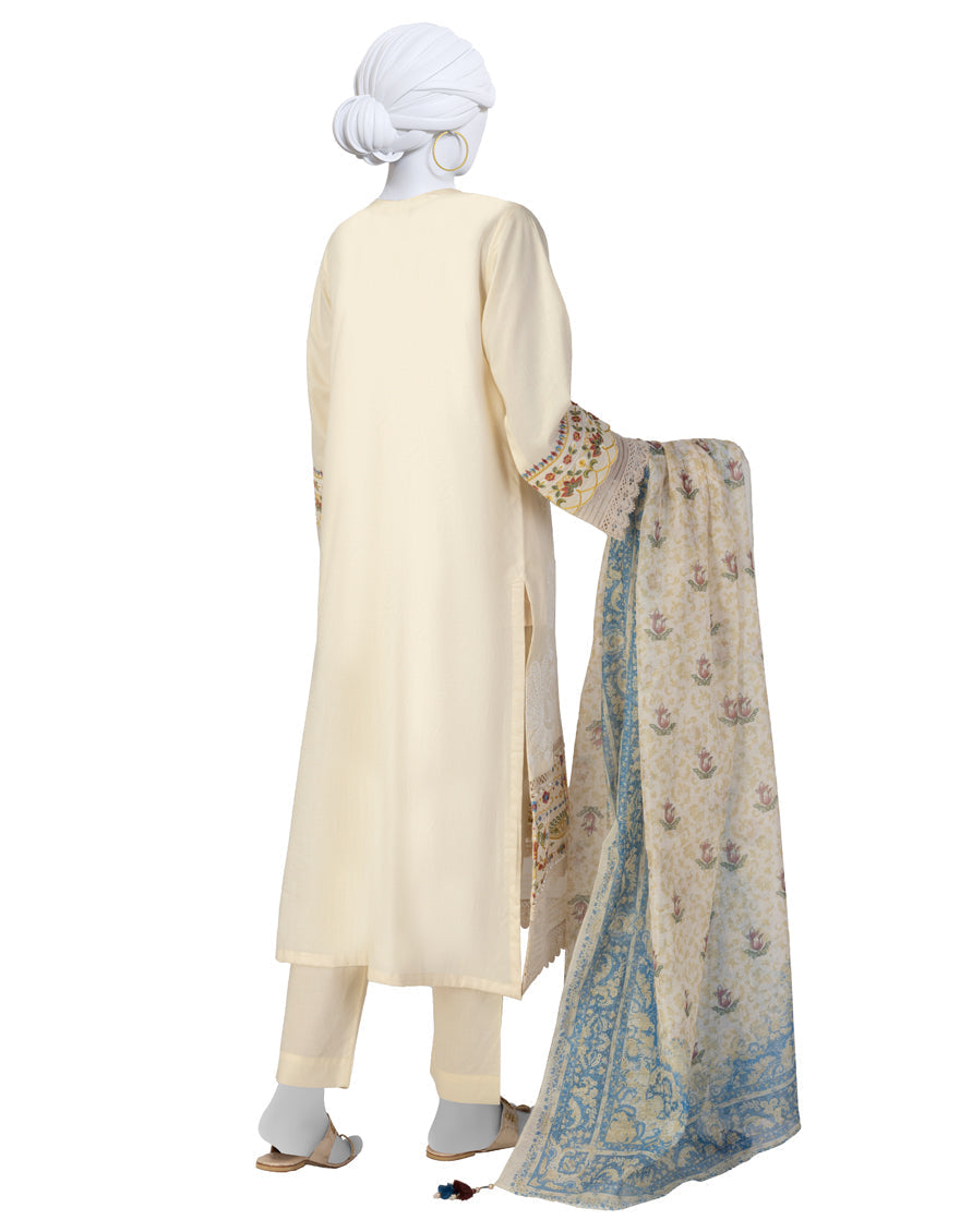 Lawn Off White Stitched Suit - J. Junaid Jamshed