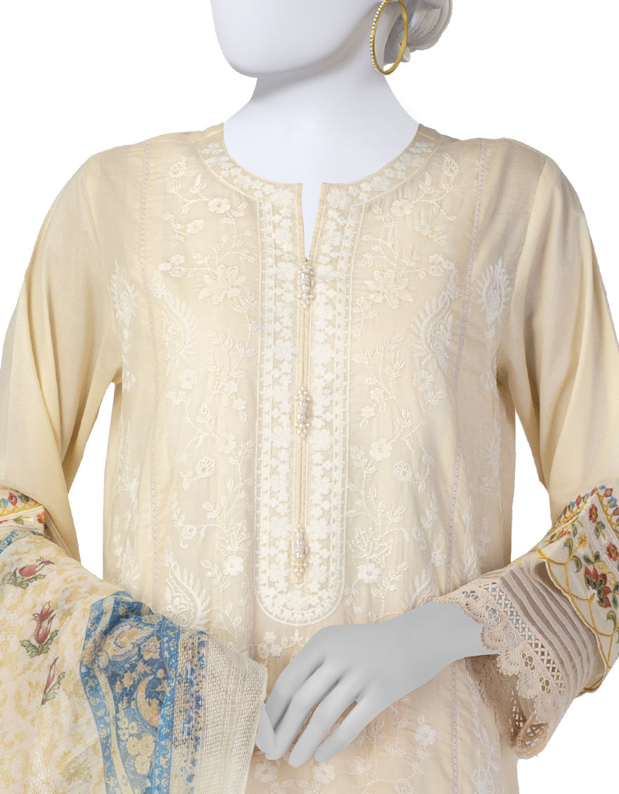 Lawn Off White Stitched Suit - J. Junaid Jamshed
