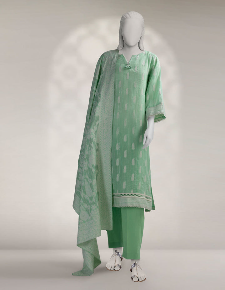 Jacquard Green Stitched Suit - J. Junaid Jamshed