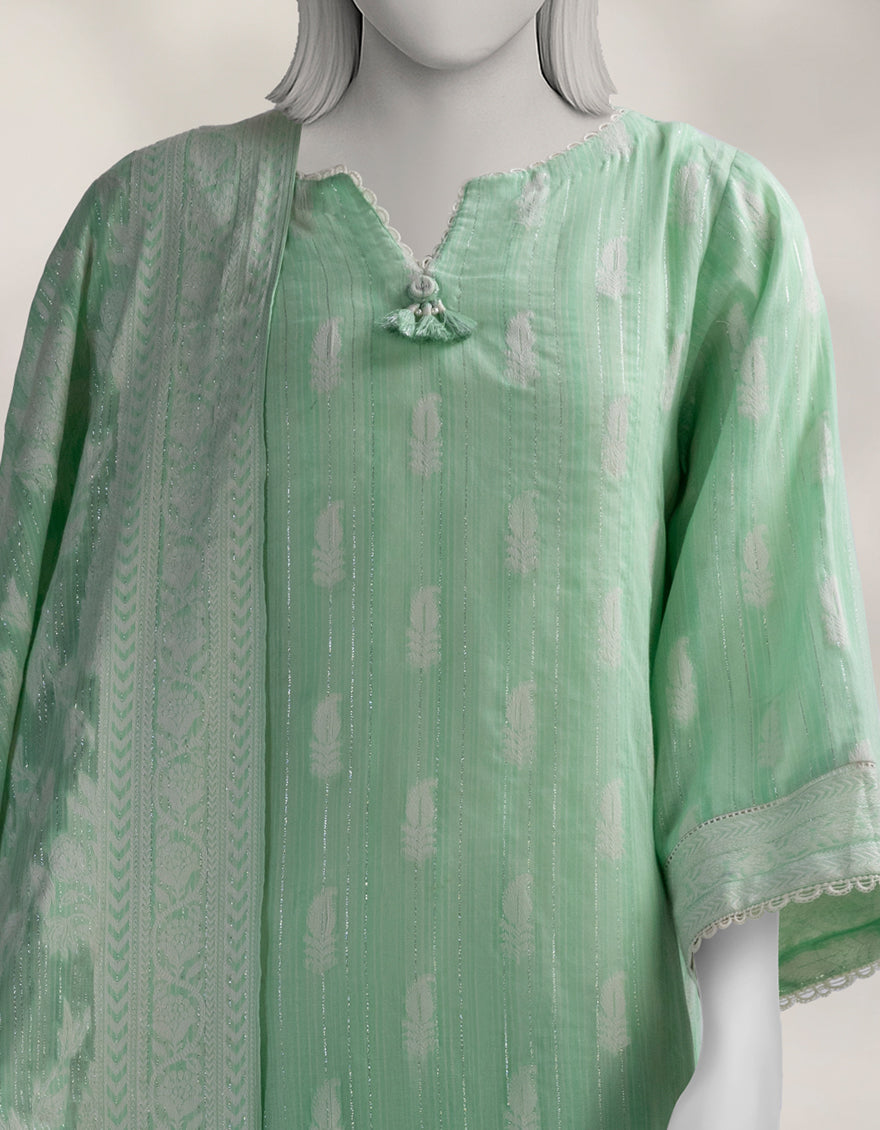 Jacquard Green Stitched Suit - J. Junaid Jamshed