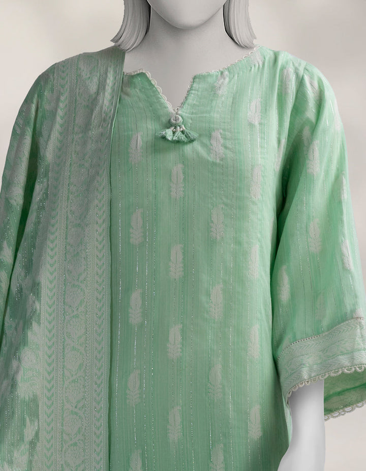 Jacquard Green Stitched Suit - J. Junaid Jamshed