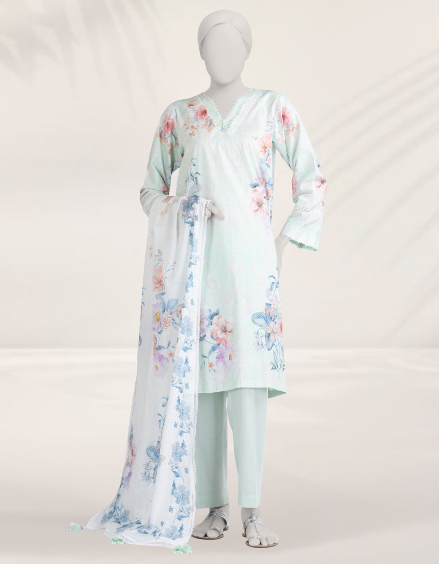 Cambric Green Stitched Suit - J. Junaid Jamshed