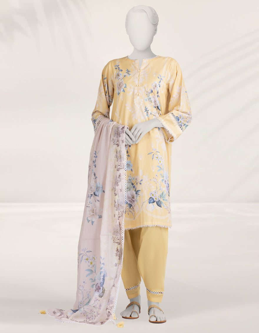 Cambric Yellow Stitched Suit - J. Junaid Jamshed
