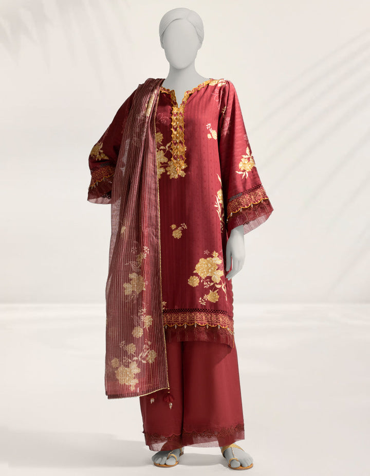 Doria Maroon Stitched Suit - J. Junaid Jamshed