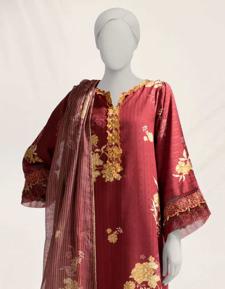 Doria Maroon Stitched Suit - J. Junaid Jamshed