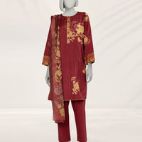 Dooriya Red Unstitched Suit - J. Junaid Jamshed