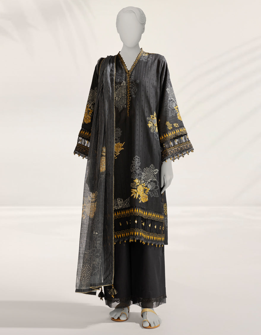 Doria Black Stitched Suit - J. Junaid Jamshed